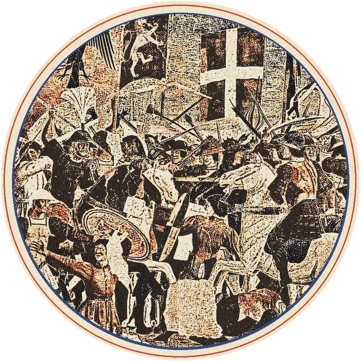 Batalla entre Heraclio y Cosroes, fresco de Piero della Francesca impreso en tintas