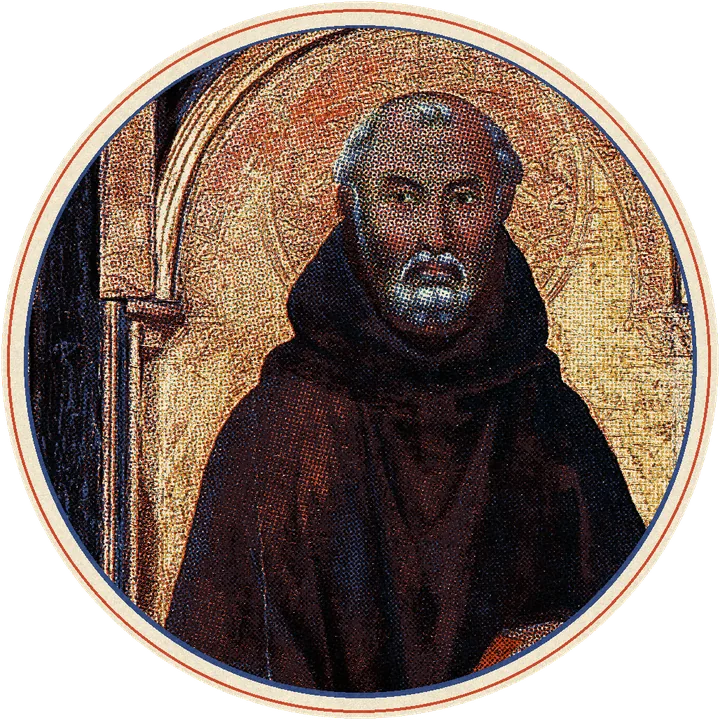 Gold-ground painting of Saint Benedict in a dark habit holding a red book