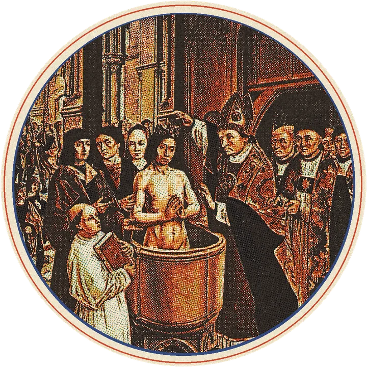 The Baptism of Clovis, painting by the Master of Saint Giles printed in inks