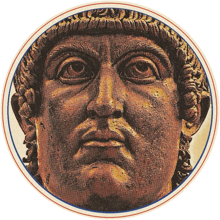 Colossal head of Constantine printed in codex inks