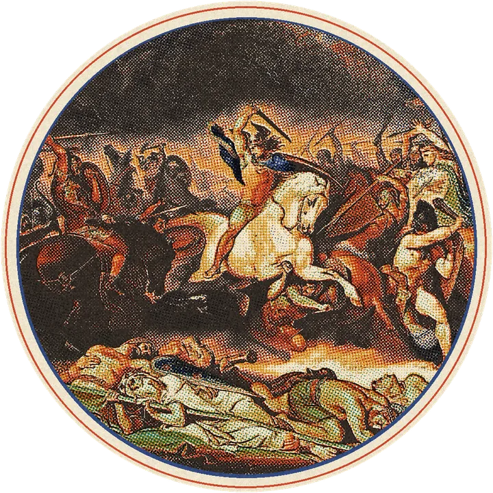 Germanic warriors at the battle of the Teutoburg Forest, Lindenschmit's painting printed in inks