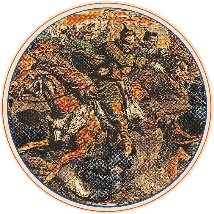 The Huns in battle with the Alans, Geiger's engraving printed in inks