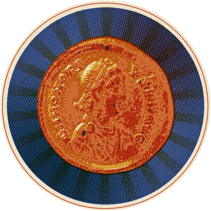 Gold solidus of Honorius printed in inks, inside a night-sky lens