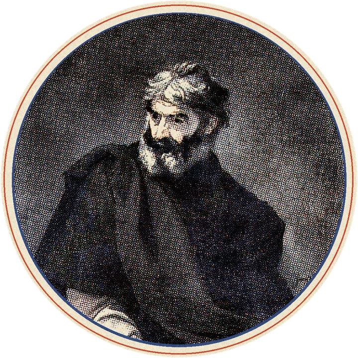 Portrait of Protagoras as a grey-bearded old man holding a paper; painting by Ribera printed in inks